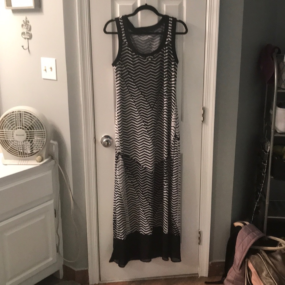 Black and white patterned maxi dress